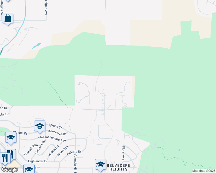 map of restaurants, bars, coffee shops, grocery stores, and more near 2001 Mount Vernon Avenue in Riverside