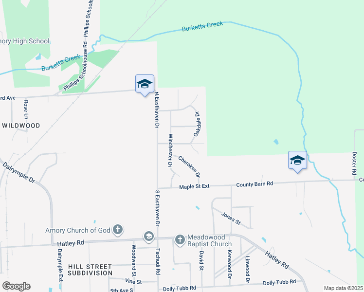 map of restaurants, bars, coffee shops, grocery stores, and more near 1604 Forrest Street in Amory