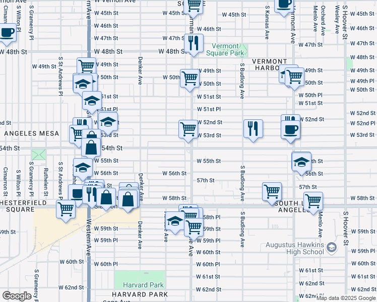 map of restaurants, bars, coffee shops, grocery stores, and more near 5407 Normandie Avenue in Los Angeles