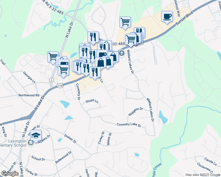 map of restaurants, bars, coffee shops, grocery stores, and more near 140 Huntington Circle in Lexington