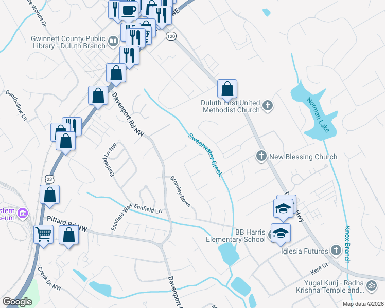 map of restaurants, bars, coffee shops, grocery stores, and more near 3336 Montheath Pass in Duluth