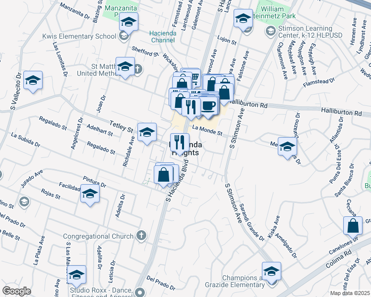 map of restaurants, bars, coffee shops, grocery stores, and more near 901 South 6th Avenue in Hacienda Heights