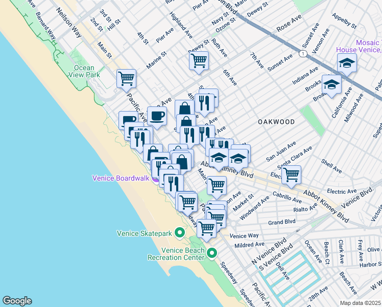 map of restaurants, bars, coffee shops, grocery stores, and more near 800 Main Street in Los Angeles
