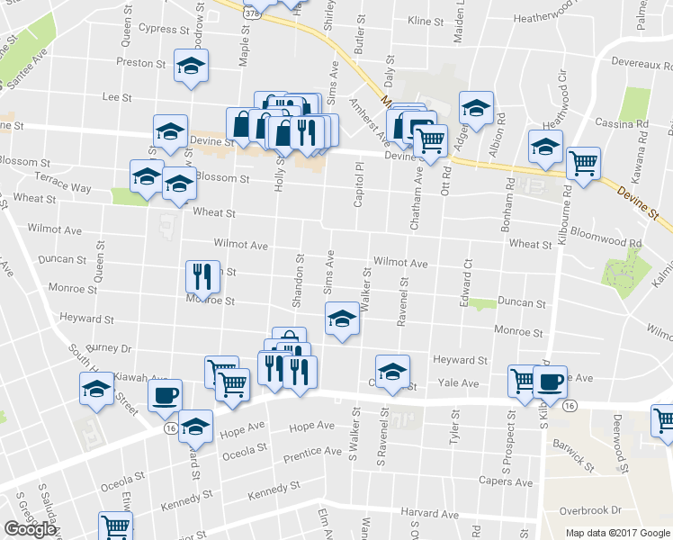 map of restaurants, bars, coffee shops, grocery stores, and more near 326 Sims Avenue in Columbia