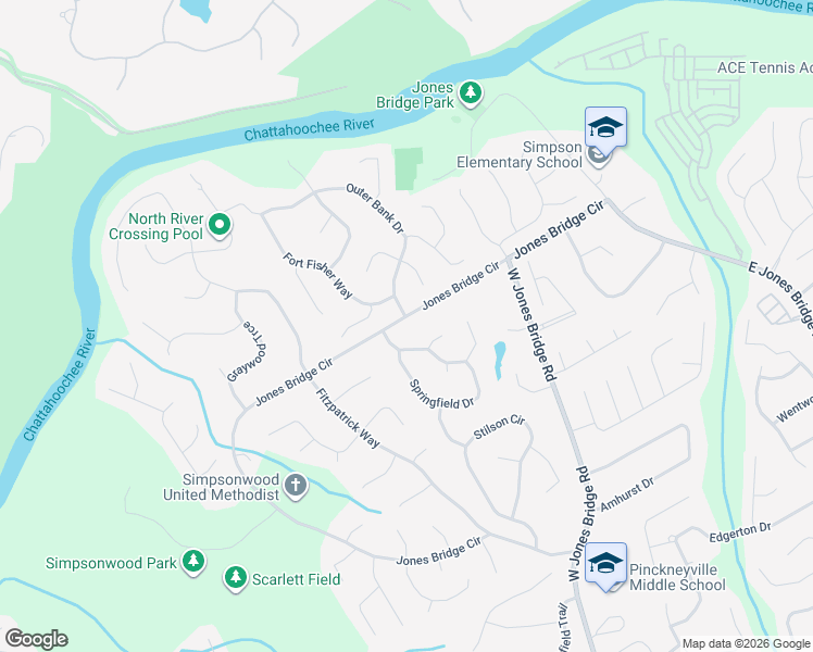 map of restaurants, bars, coffee shops, grocery stores, and more near 4178 Jones Bridge Circle in Norcross