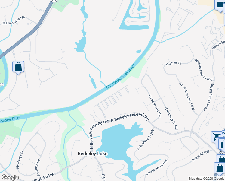 map of restaurants, bars, coffee shops, grocery stores, and more near 4292 River District Way in Duluth