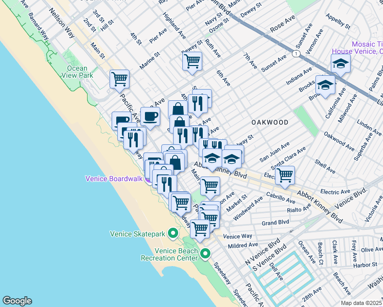 map of restaurants, bars, coffee shops, grocery stores, and more near 800 Main Street in Los Angeles