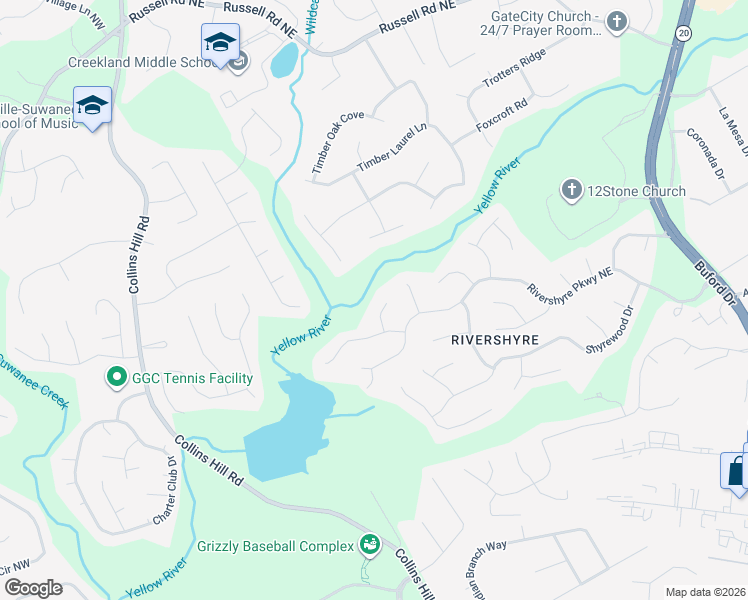 map of restaurants, bars, coffee shops, grocery stores, and more near 1341 Pinshyre Court Northeast in Lawrenceville
