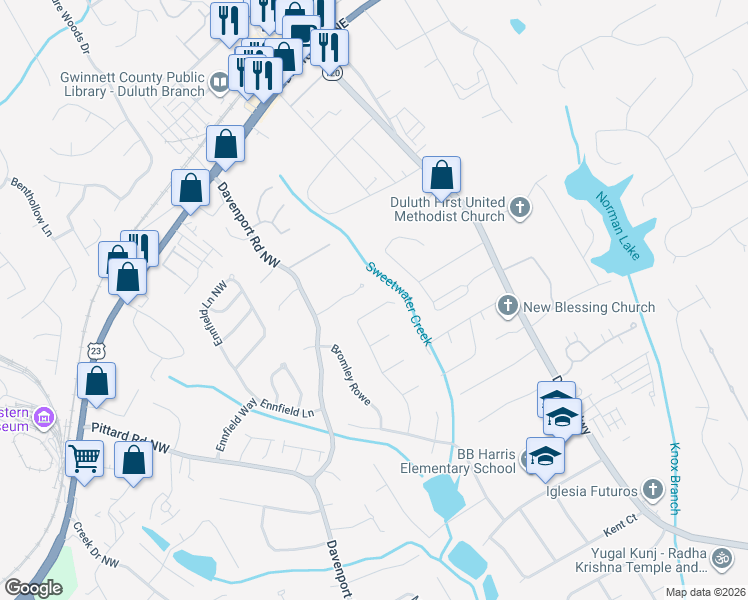 map of restaurants, bars, coffee shops, grocery stores, and more near 3336 Montheath Pass in Duluth