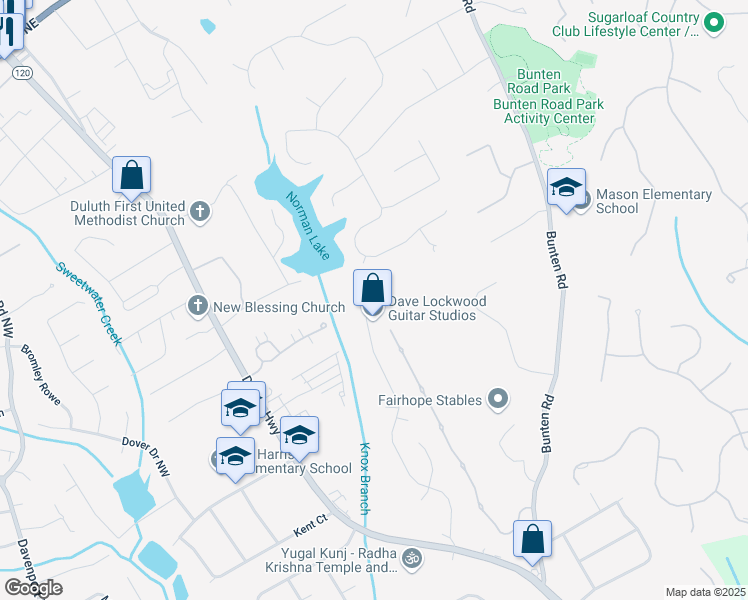 map of restaurants, bars, coffee shops, grocery stores, and more near 3180 Dogwood Creek Parkway Northwest in Duluth
