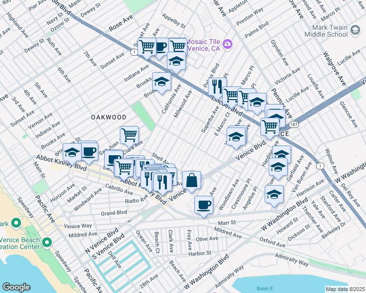 map of restaurants, bars, coffee shops, grocery stores, and more near 735 Nowita Place in Los Angeles