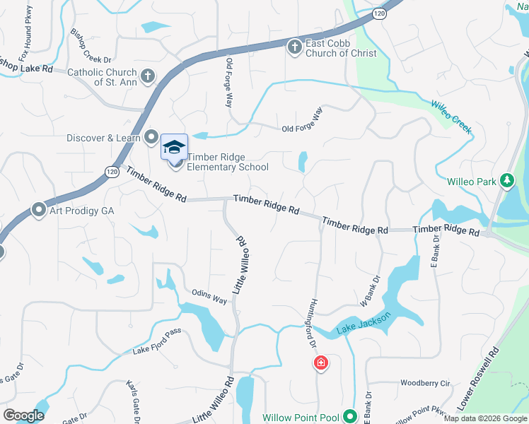 map of restaurants, bars, coffee shops, grocery stores, and more near 5148 Timber Ridge Road in Marietta
