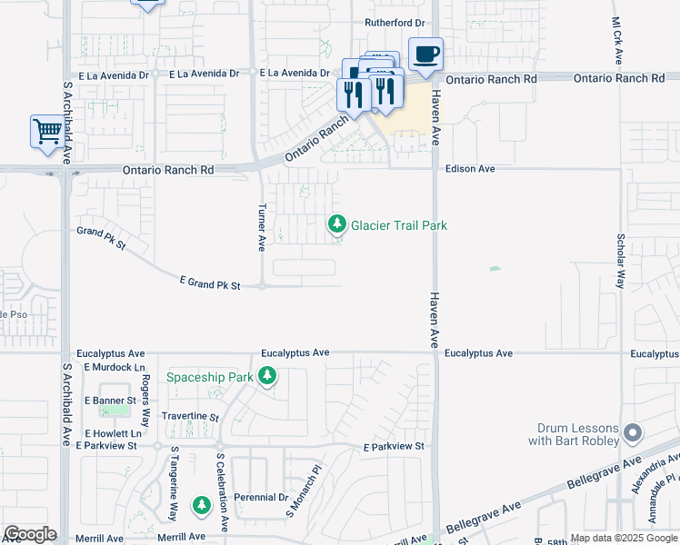 map of restaurants, bars, coffee shops, grocery stores, and more near 4435 South Zion Trail in Ontario