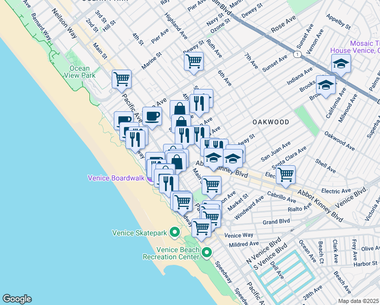 map of restaurants, bars, coffee shops, grocery stores, and more near 815 Hampton Drive in Los Angeles