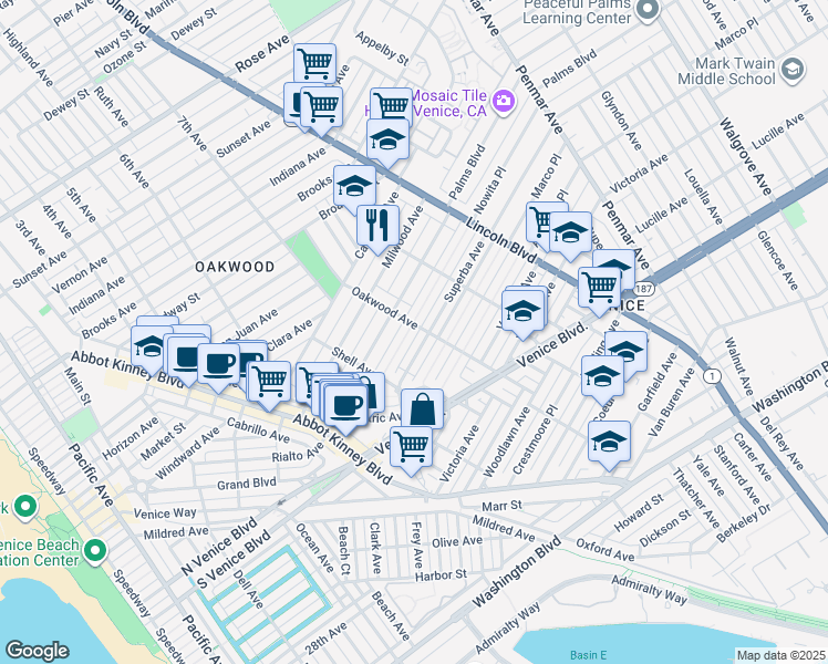 map of restaurants, bars, coffee shops, grocery stores, and more near 735 Nowita Place in Los Angeles