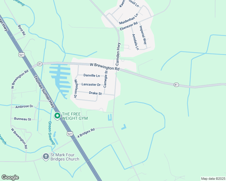 map of restaurants, bars, coffee shops, grocery stores, and more near 2640 Camden Highway in Sumter