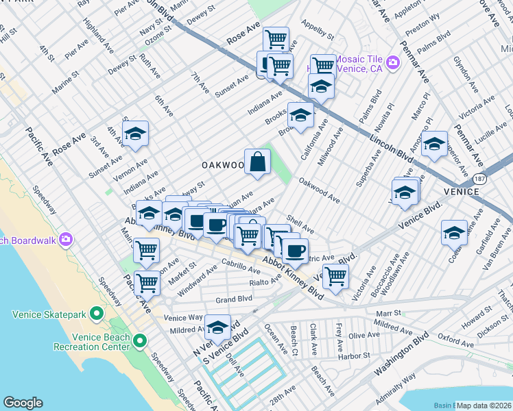 map of restaurants, bars, coffee shops, grocery stores, and more near 645 Santa Clara Avenue in Los Angeles
