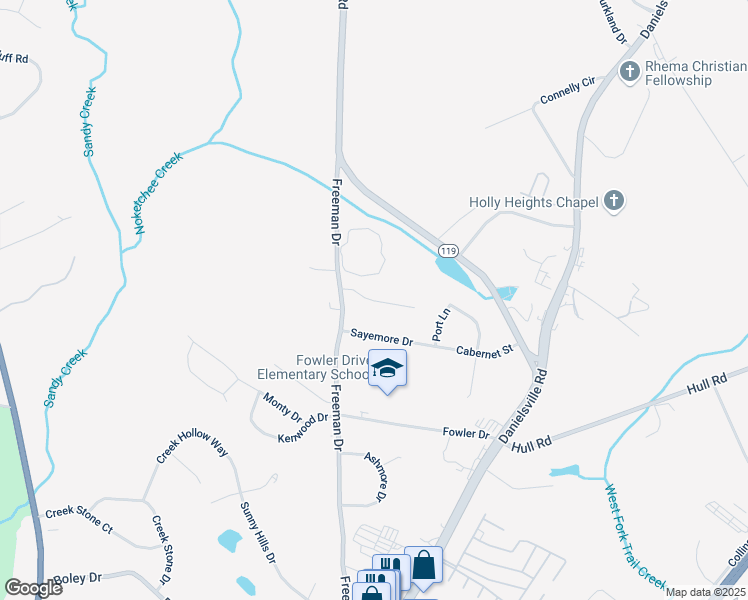 map of restaurants, bars, coffee shops, grocery stores, and more near 123 Massey Lane in Athens
