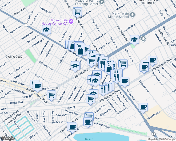 map of restaurants, bars, coffee shops, grocery stores, and more near 2503 Naples Avenue in Los Angeles