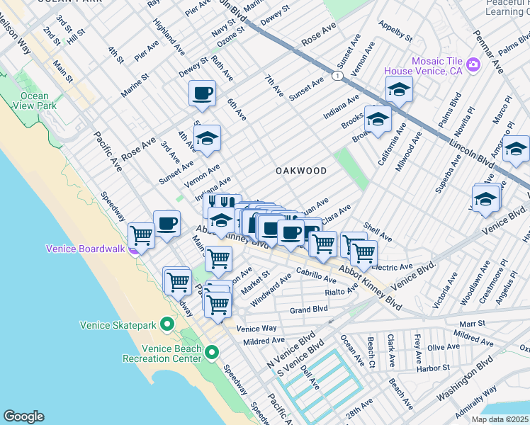 map of restaurants, bars, coffee shops, grocery stores, and more near 1013 5th Avenue in Los Angeles