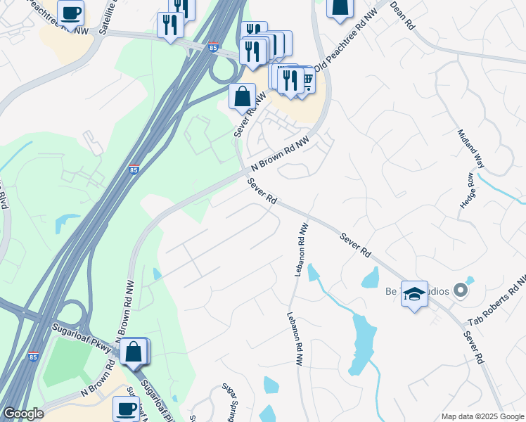 map of restaurants, bars, coffee shops, grocery stores, and more near 2310 Gracehaven Way in Lawrenceville