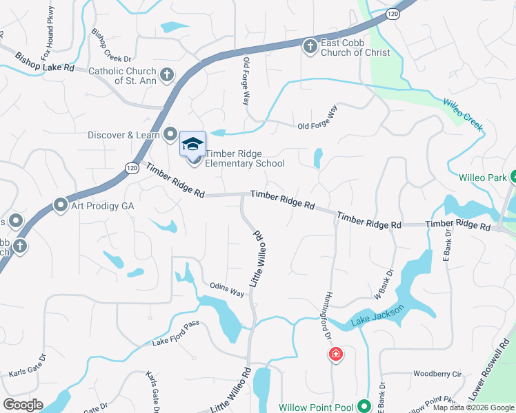 map of restaurants, bars, coffee shops, grocery stores, and more near 5122 Timber Ridge Road in Marietta