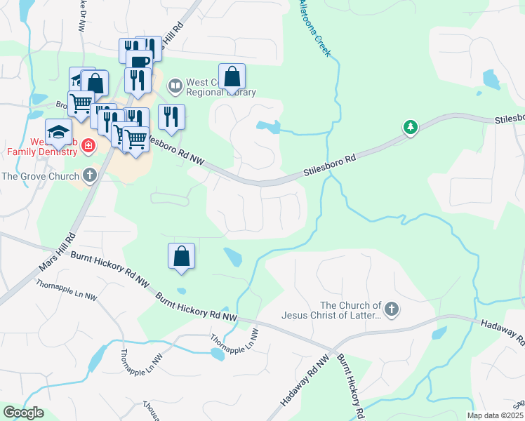 map of restaurants, bars, coffee shops, grocery stores, and more near 1783 Rose Hedge Way Northwest in Kennesaw