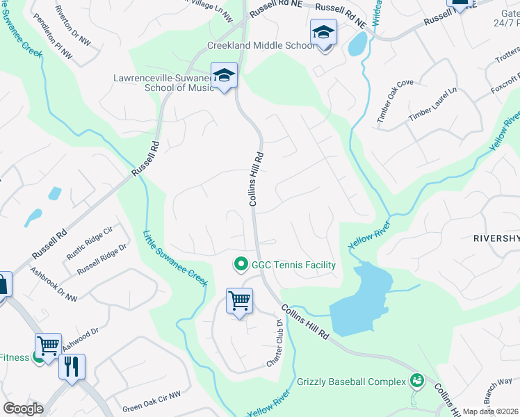 map of restaurants, bars, coffee shops, grocery stores, and more near 151 Bentridge Court in Lawrenceville