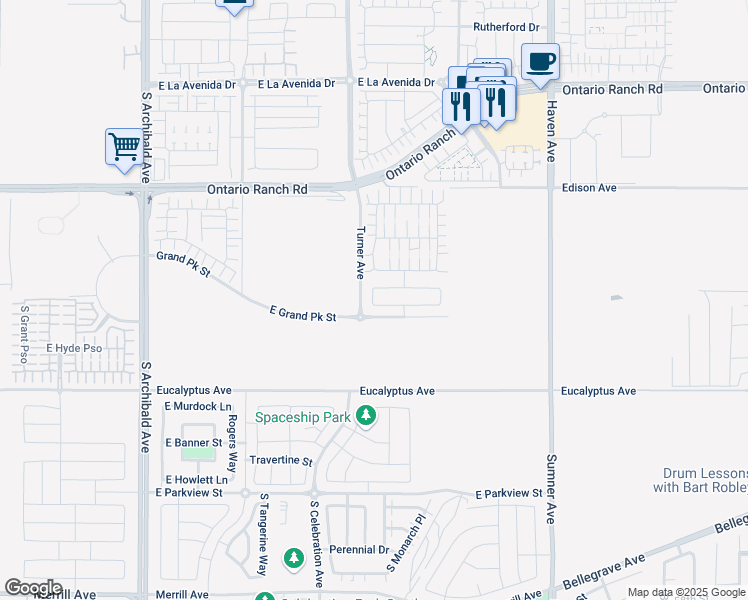 map of restaurants, bars, coffee shops, grocery stores, and more near 3114 East Denali Drive in Ontario