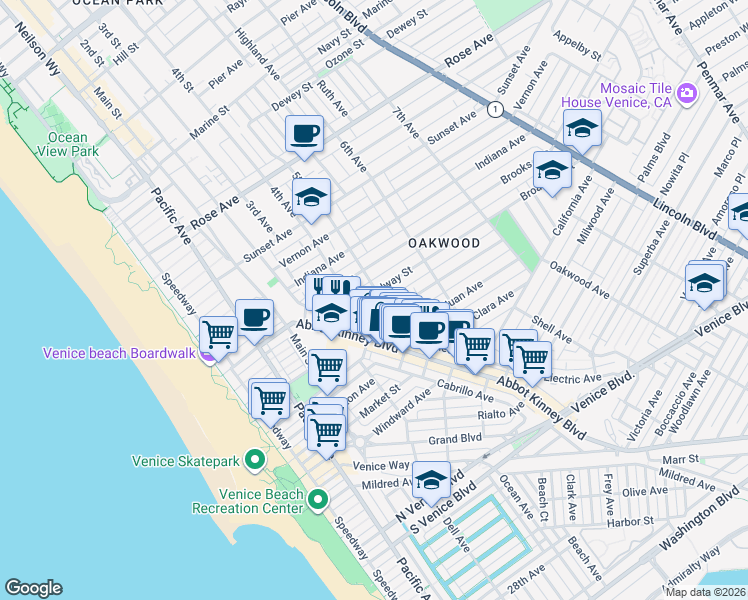 map of restaurants, bars, coffee shops, grocery stores, and more near 1013 5th Avenue in Los Angeles