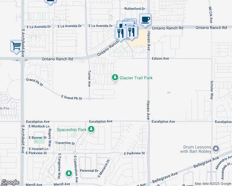 map of restaurants, bars, coffee shops, grocery stores, and more near 4425 South Zion Trail in Ontario