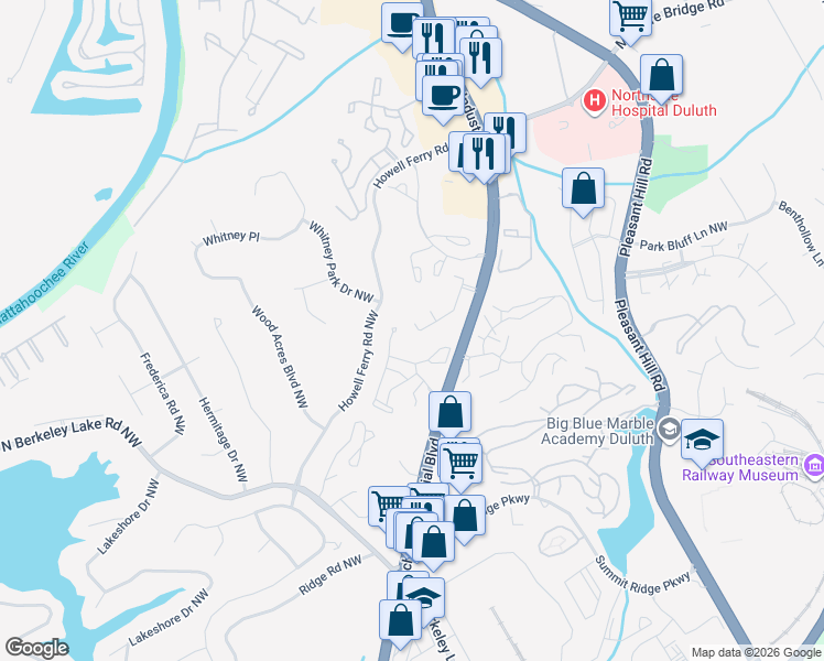 map of restaurants, bars, coffee shops, grocery stores, and more near 3842 Berkeley Crossing in Duluth