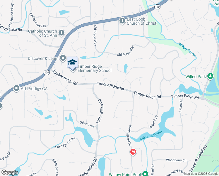 map of restaurants, bars, coffee shops, grocery stores, and more near 5148 Timber Ridge Road in Marietta