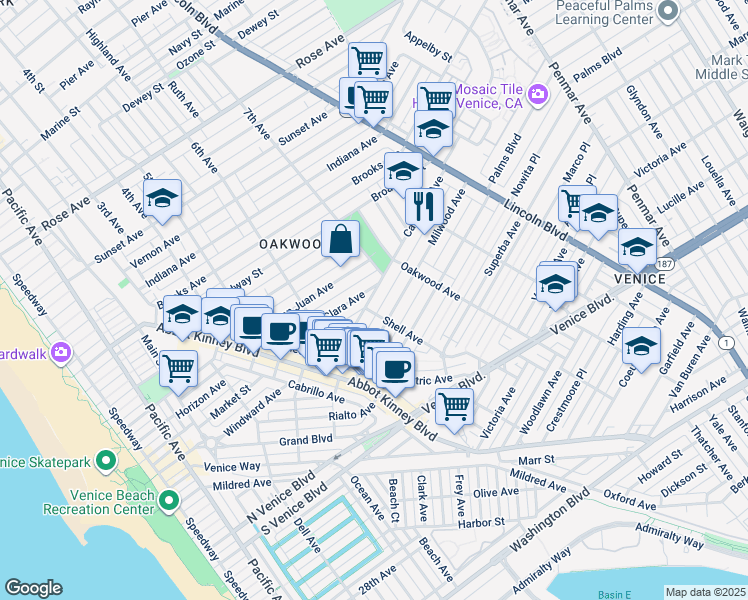 map of restaurants, bars, coffee shops, grocery stores, and more near in Los Angeles