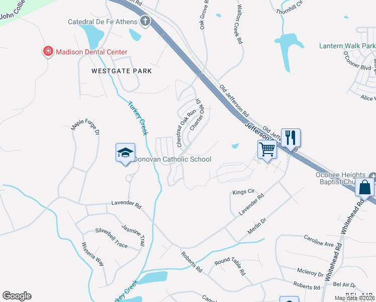 map of restaurants, bars, coffee shops, grocery stores, and more near 35 Chestnut Oak Run in Athens