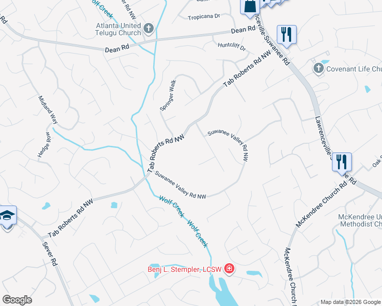 map of restaurants, bars, coffee shops, grocery stores, and more near 916 Tab Roberts Road Northwest in Lawrenceville