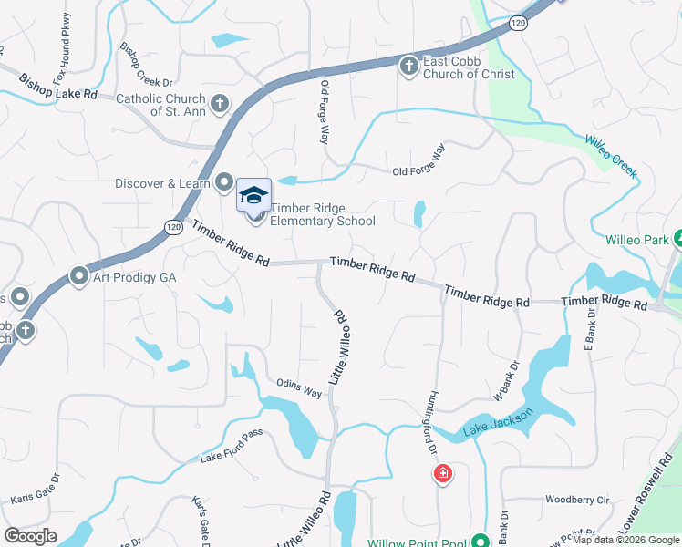 map of restaurants, bars, coffee shops, grocery stores, and more near 5122 Timber Ridge Road in Marietta
