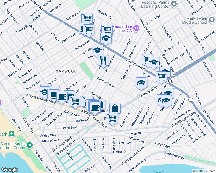 map of restaurants, bars, coffee shops, grocery stores, and more near 735 Nowita Place in Los Angeles