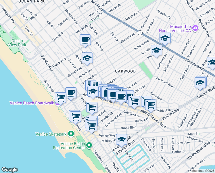 map of restaurants, bars, coffee shops, grocery stores, and more near 1013 5th Avenue in Los Angeles