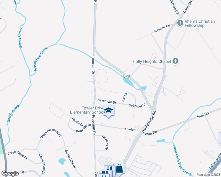 map of restaurants, bars, coffee shops, grocery stores, and more near 123 Massey Lane in Athens