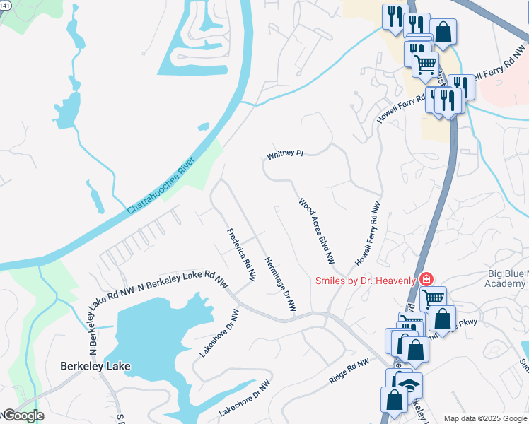 map of restaurants, bars, coffee shops, grocery stores, and more near 3702 Howell Wood Trail Northwest in Duluth
