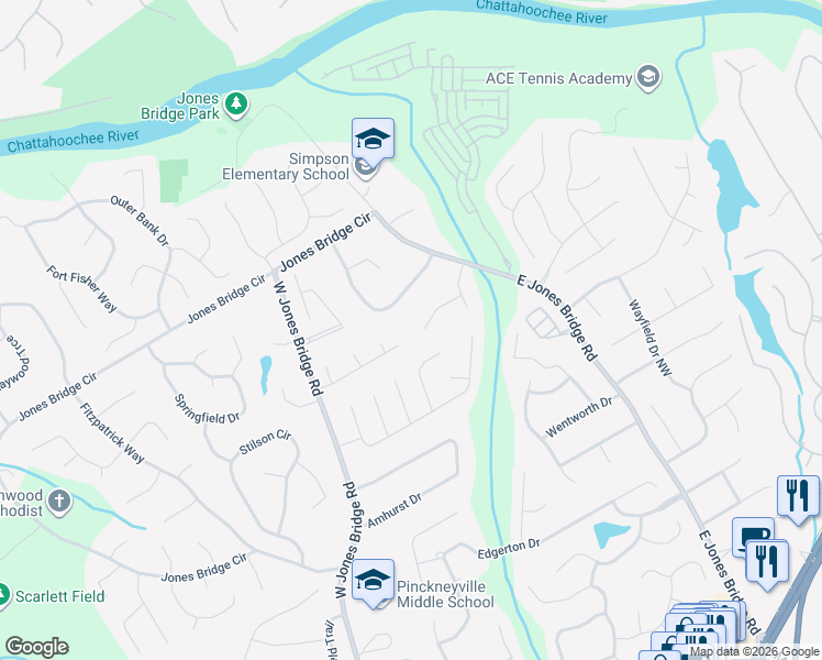 map of restaurants, bars, coffee shops, grocery stores, and more near 5269 Meadowdale Court Northwest in Norcross