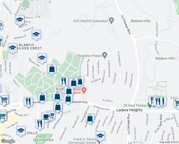 map of restaurants, bars, coffee shops, grocery stores, and more near 5334 Shenandoah Avenue in Los Angeles
