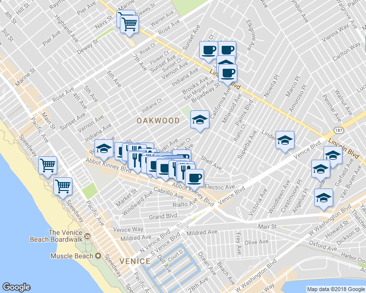 map of restaurants, bars, coffee shops, grocery stores, and more near 643 Santa Clara Avenue in Los Angeles