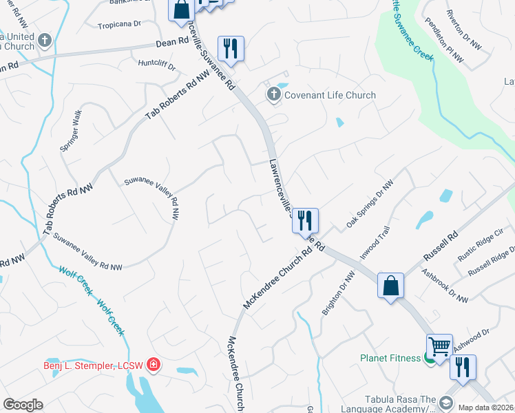 map of restaurants, bars, coffee shops, grocery stores, and more near 1804 Ambur Cove Ct in Lawrenceville