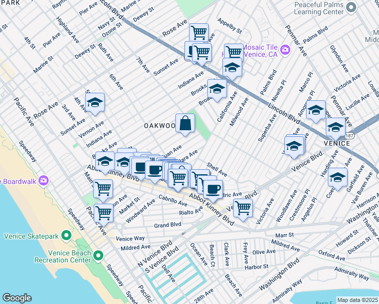 map of restaurants, bars, coffee shops, grocery stores, and more near 645 Santa Clara Avenue in Los Angeles