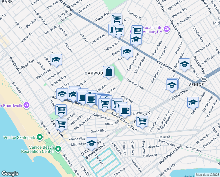 map of restaurants, bars, coffee shops, grocery stores, and more near 643 Santa Clara Avenue in Los Angeles
