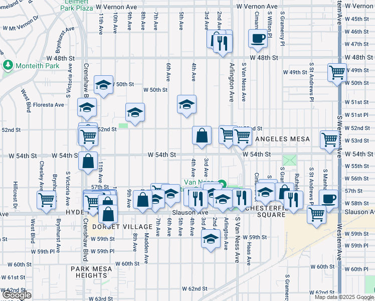 map of restaurants, bars, coffee shops, grocery stores, and more near 5356 5th Avenue in Los Angeles
