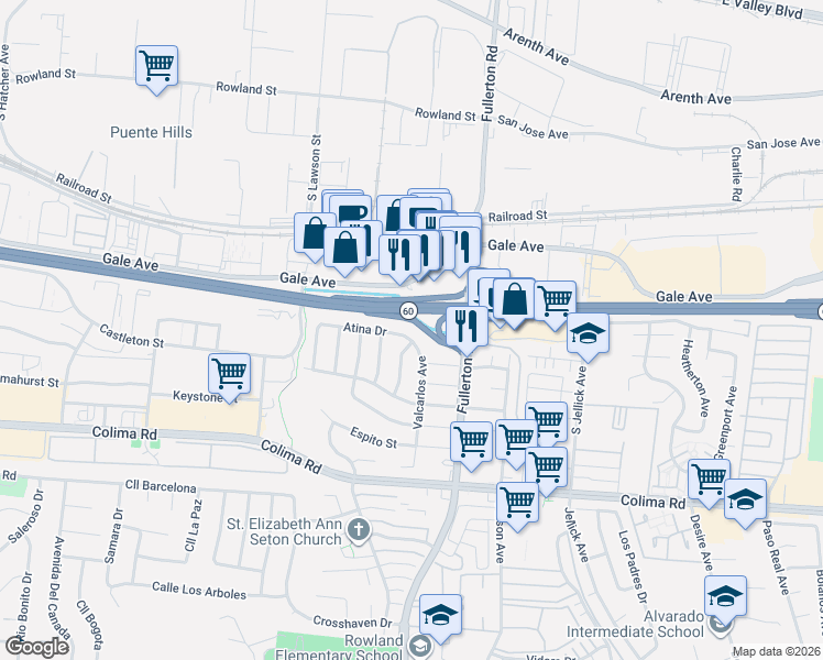 map of restaurants, bars, coffee shops, grocery stores, and more near 1404 Destoya Avenue in Rowland Heights