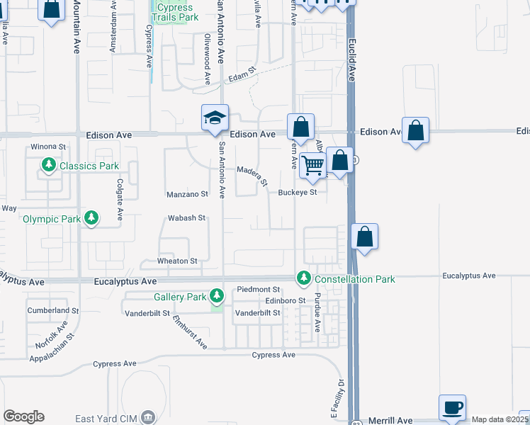 map of restaurants, bars, coffee shops, grocery stores, and more near 14362 Cherry Court in Chino